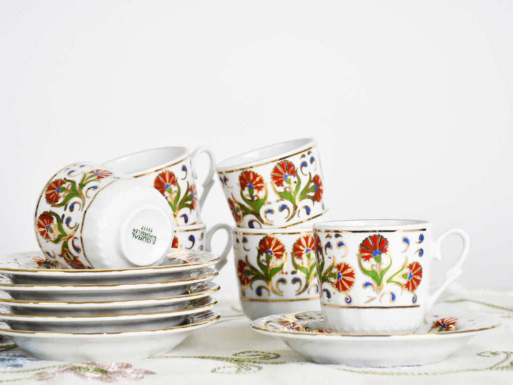 Turkish Coffee Cup Sedef Carnation Set of 6 Ceramic Sydney Grand Bazaar 