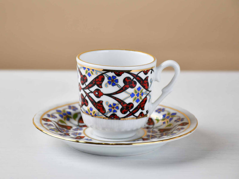 Turkish Coffee Cup Sedef Red Black Set of 6 Ceramic Sydney Grand Bazaar 