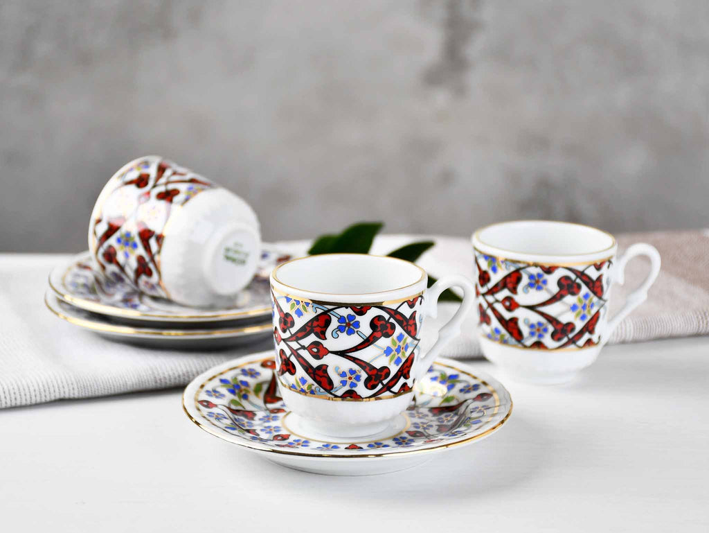 Turkish Coffee Cup Sedef Red Black Set of 6 Ceramic Sydney Grand Bazaar 