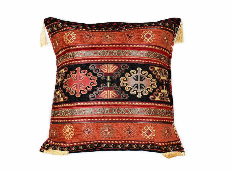 Turkish Cushion Cover Aztec Black Rusty Orange Textile Sydney Grand Bazaar 