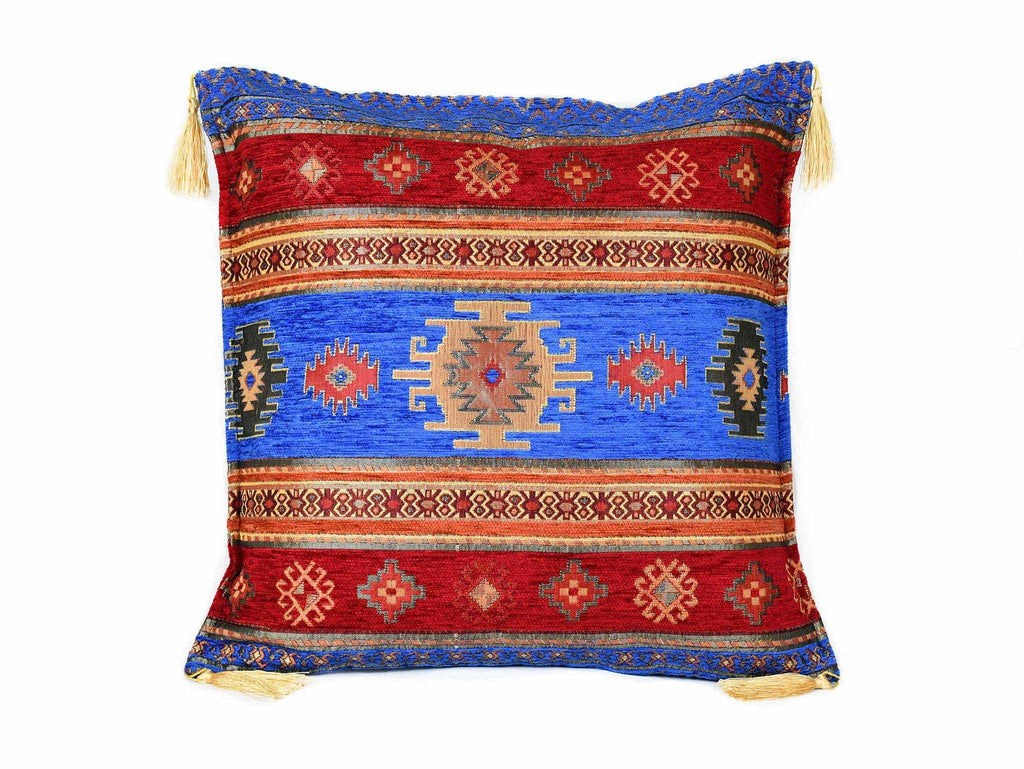 Turkish Cushion Cover Aztec Bright Blue Red Textile Sydney Grand Bazaar 