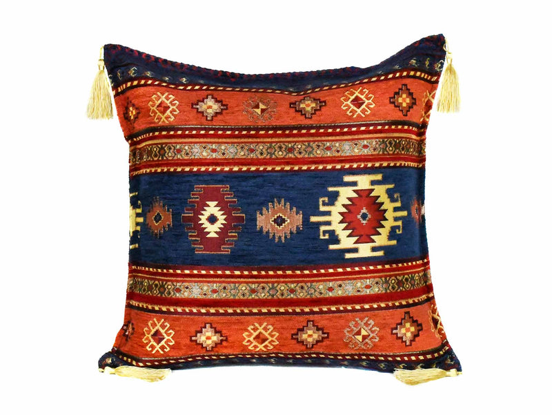 Turkish Cushion Cover Aztec - Dark Blue Rusty Textile Sydney Grand Bazaar 