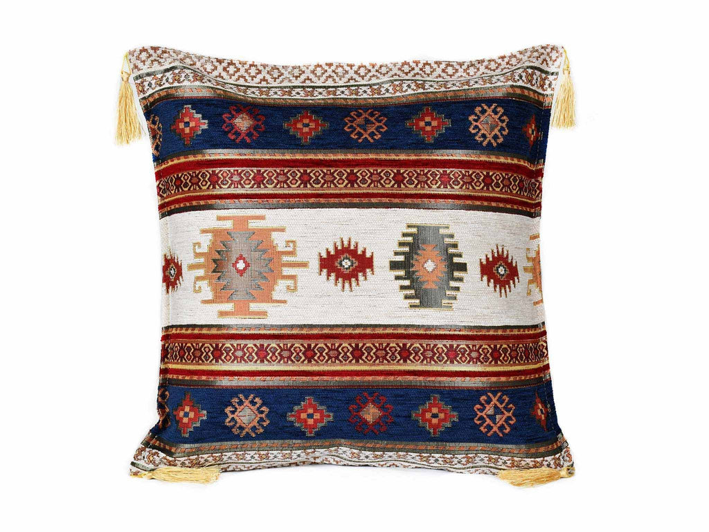 Turkish Cushion Cover Aztec Dark Blue White Textile Sydney Grand Bazaar 