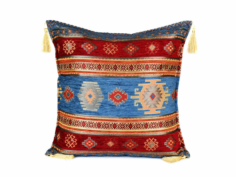 Turkish Cushion Cover Aztec - Light Blue Red Textile Sydney Grand Bazaar 