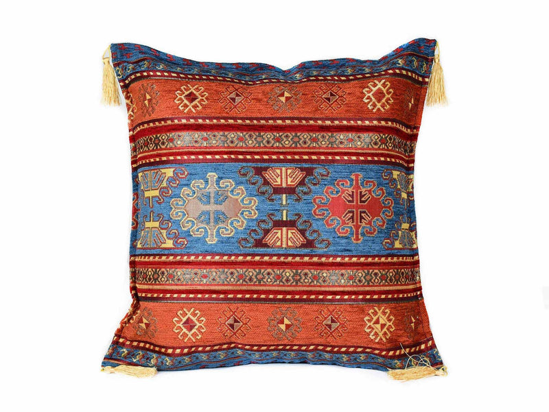 Turkish Cushion Cover Aztec Light Blue Rusty Orange Textile Sydney Grand Bazaar 