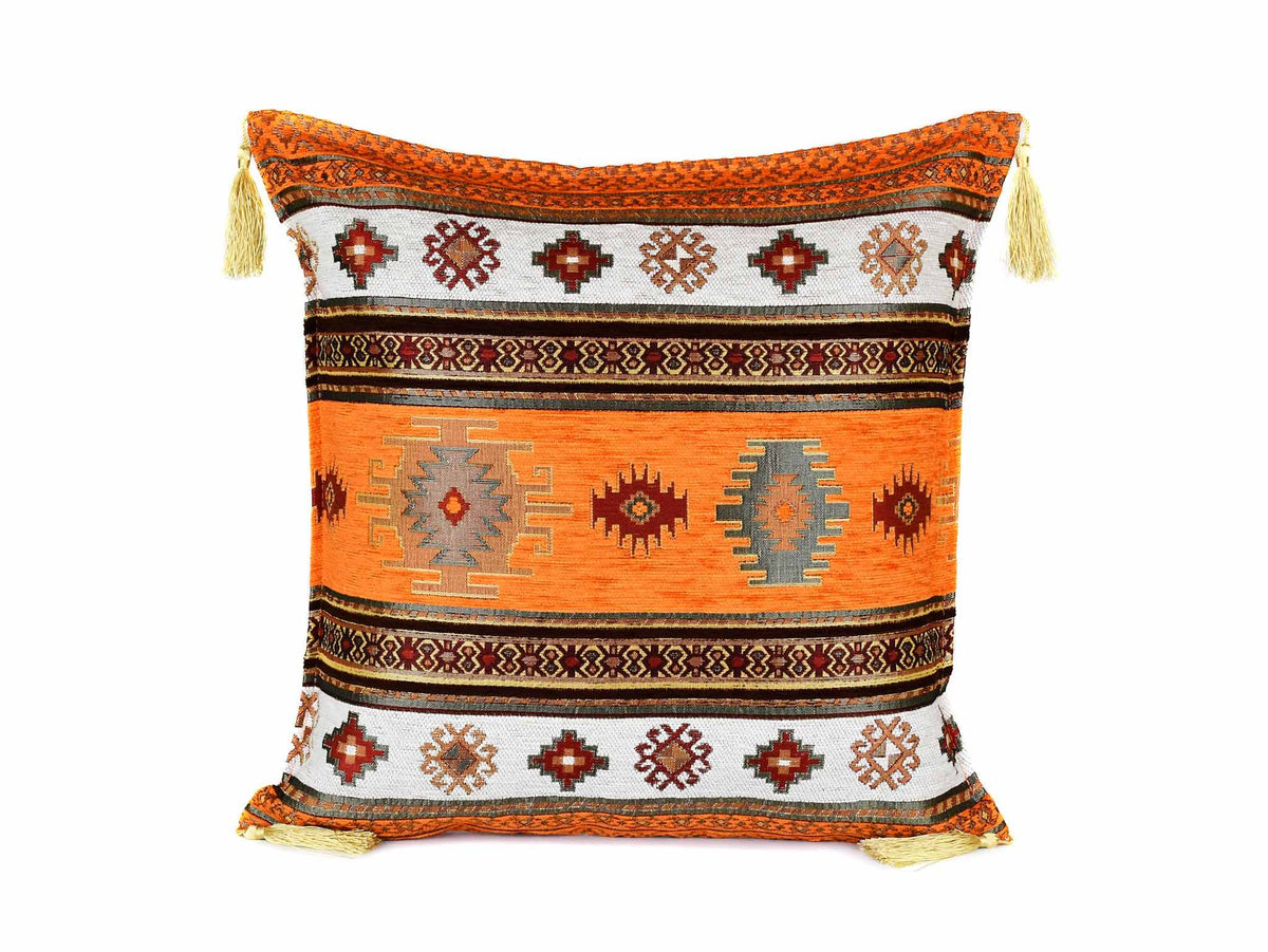 Turkish Cushion Cover Aztec - Orange White Textile Sydney Grand Bazaar 