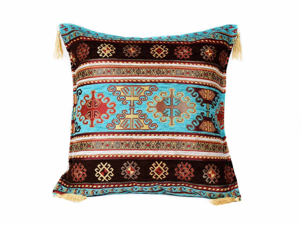 Turkish Cushion Cover Aztec Turquoise Brown Textile Sydney Grand Bazaar 