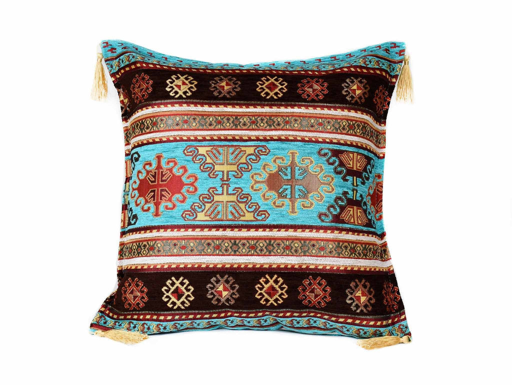 Turkish Cushion Cover Aztec Turquoise Brown Textile Sydney Grand Bazaar 