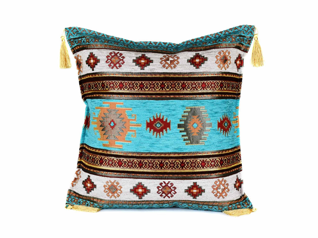 Turkish Cushion Cover Aztec - Turquoise White Textile Sydney Grand Bazaar 