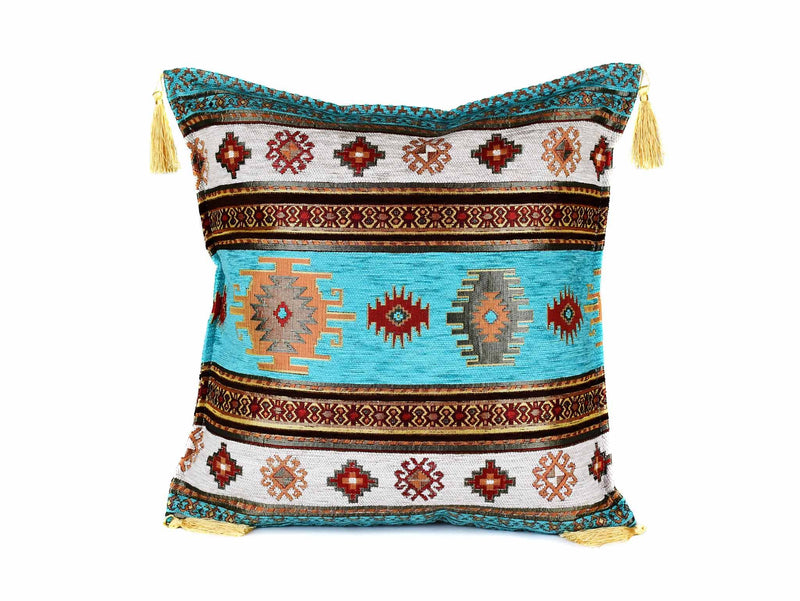 Turkish Cushion Cover Flower - Aqua