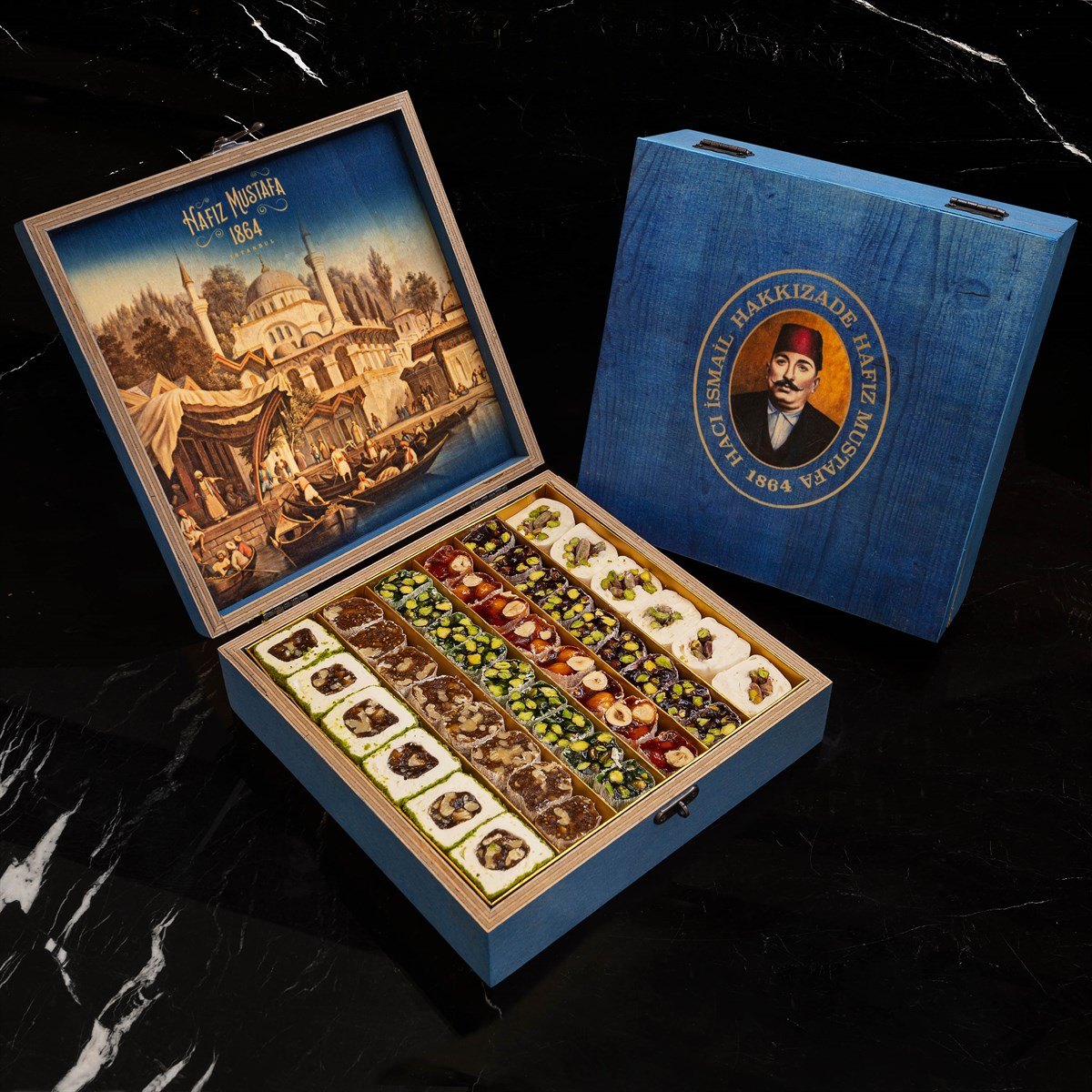 Turkish Delight Mixed Flavours Blue Wooden Box Turkish Delights Sydney Grand Bazaar 