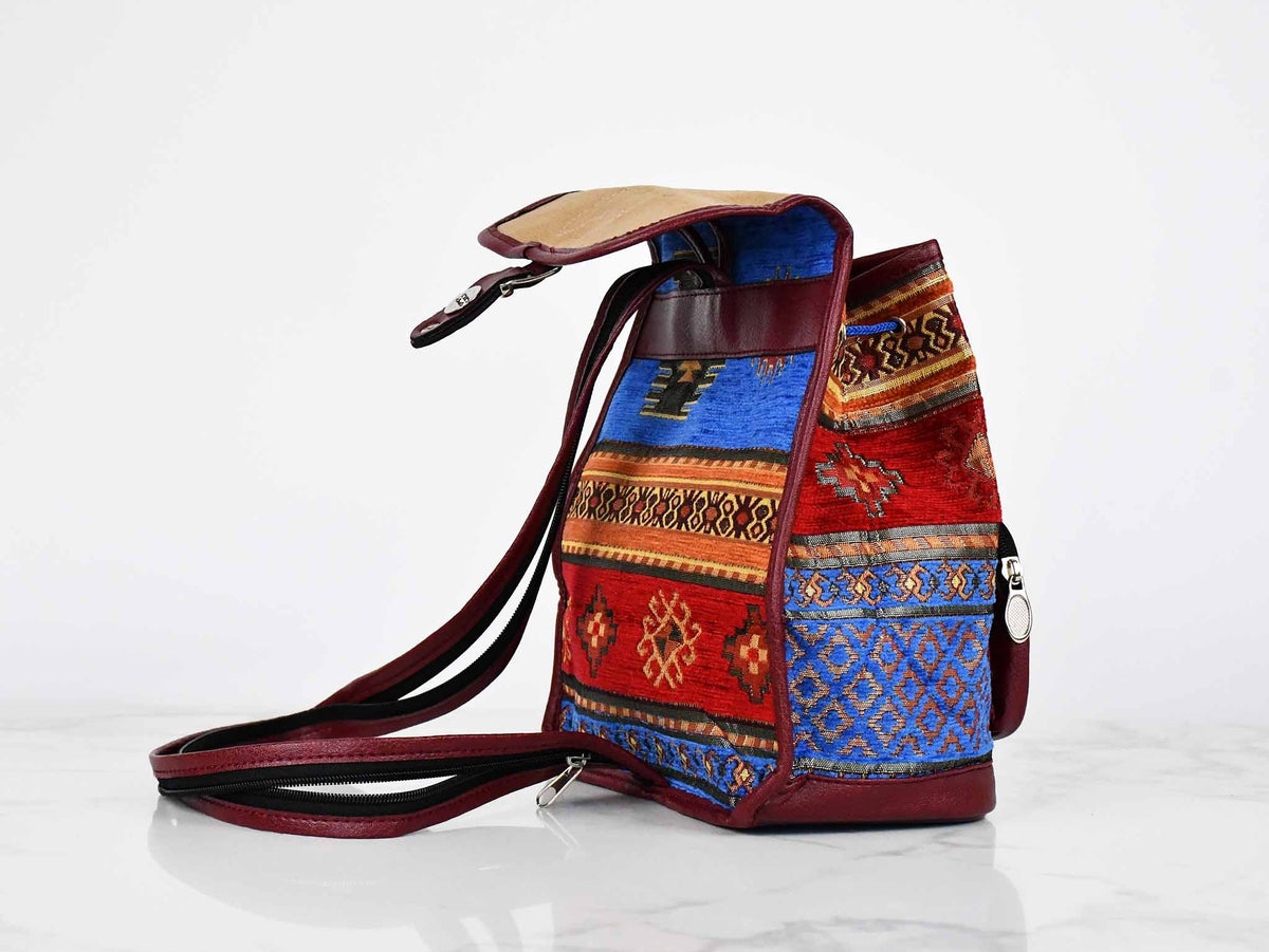 Turkish Handbag Backpack Aztec Bright Blue Red Textile Sydney Grand Bazaar 