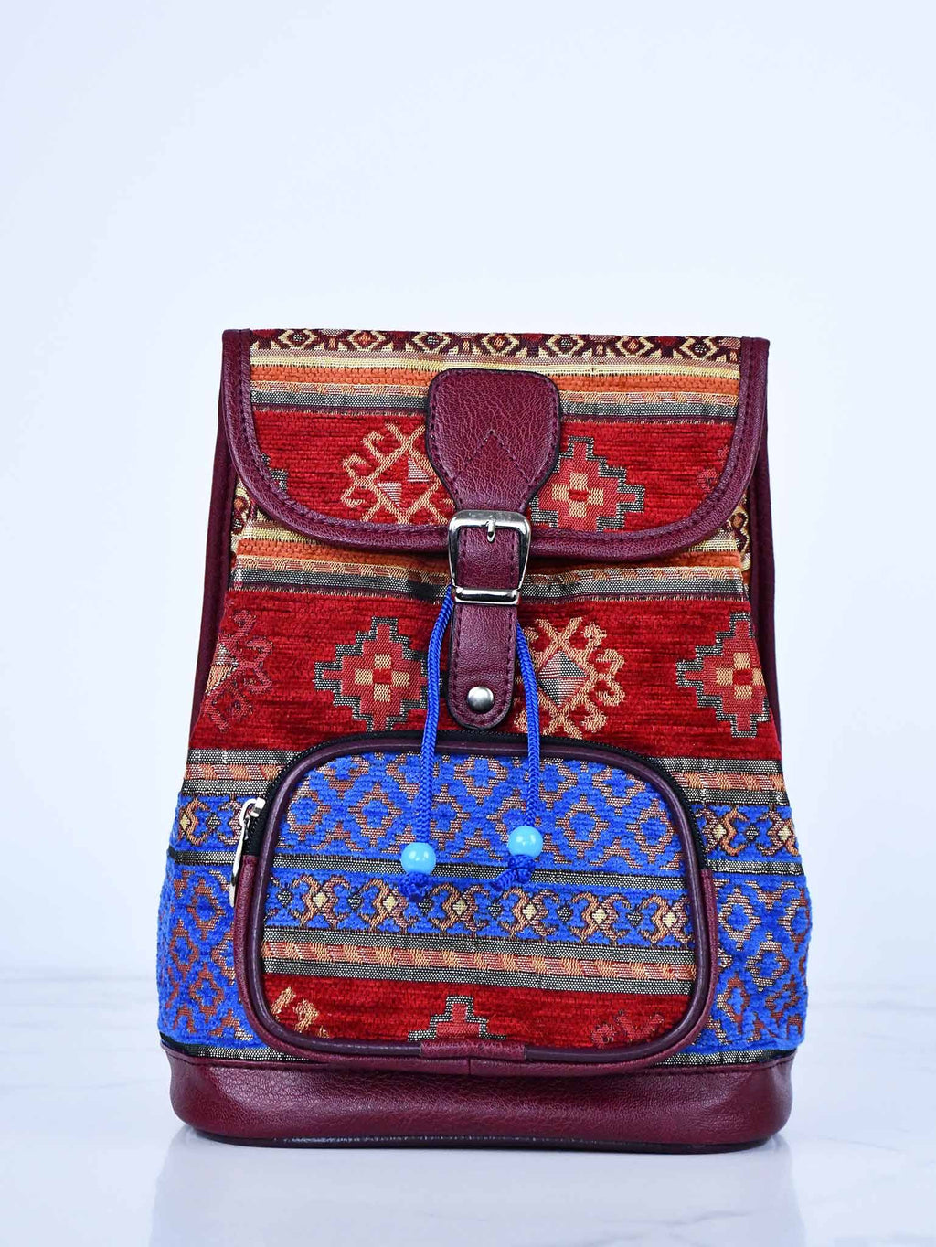 Turkish Handbag Backpack Aztec Bright Blue Red Textile Sydney Grand Bazaar 