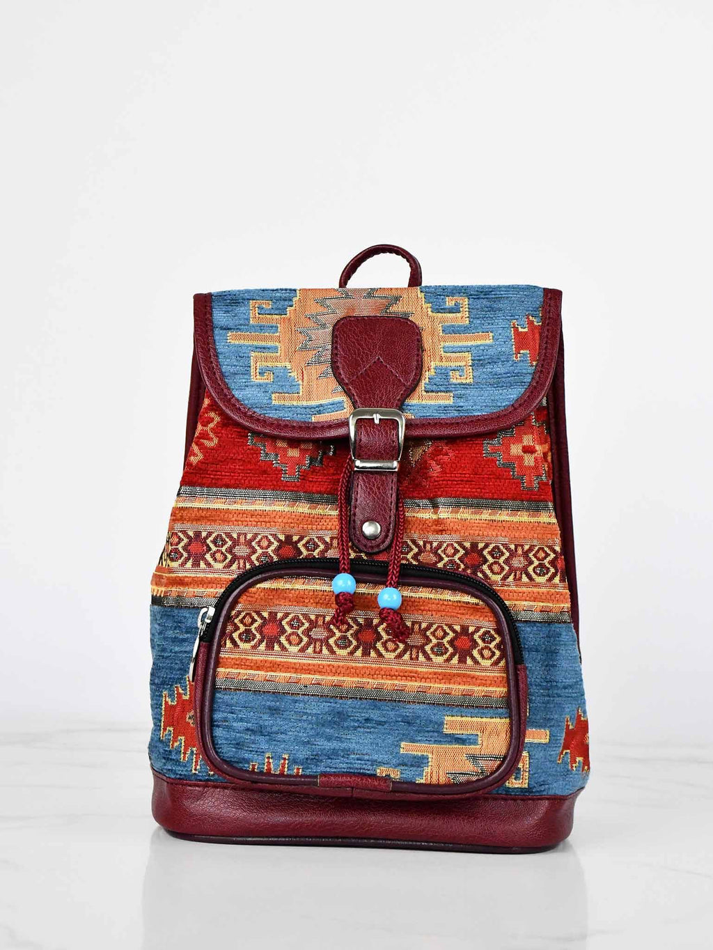 Turkish Handbag Backpack Aztec Light Blue Red Textile Sydney Grand Bazaar 