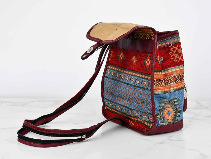 Turkish Handbag Backpack Aztec Light Blue Red Textile Sydney Grand Bazaar 