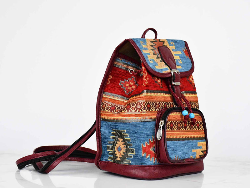 Turkish Handbag Backpack Aztec Light Blue Red Textile Sydney Grand Bazaar 