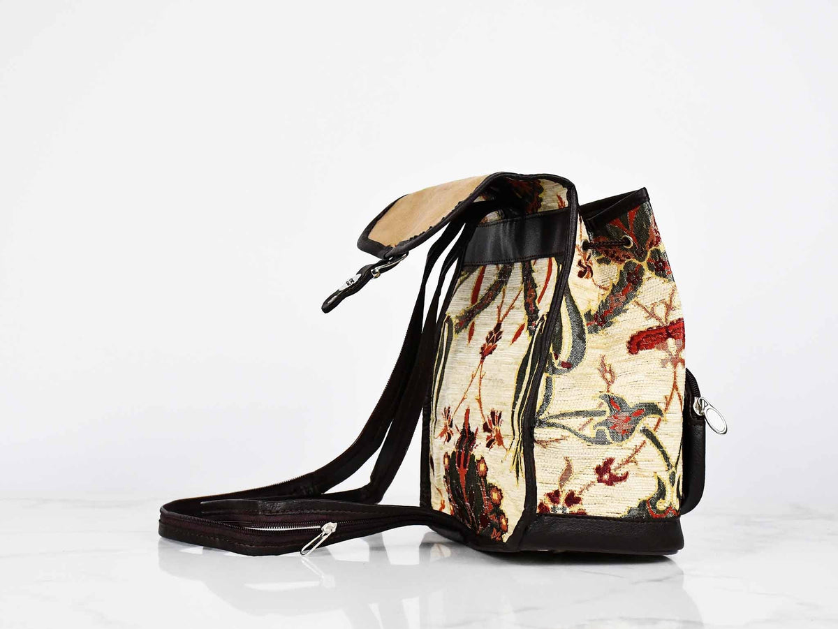 Turkish Handbag Backpack Flower Beige Textile Sydney Grand Bazaar 