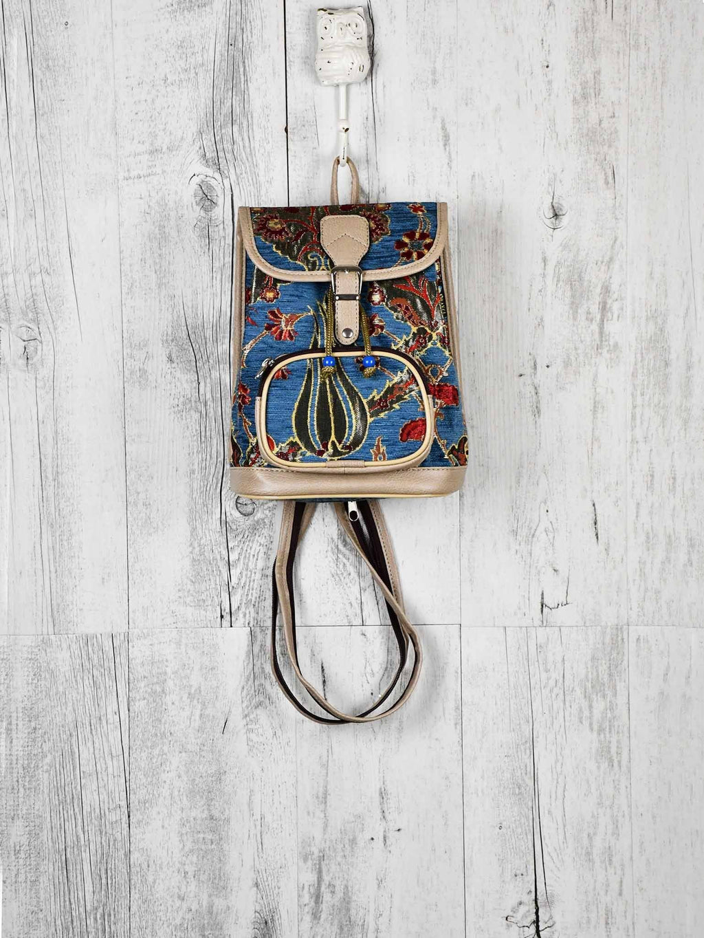 Turkish Handbag Backpack Flower Light Blue Textile Sydney Grand Bazaar 