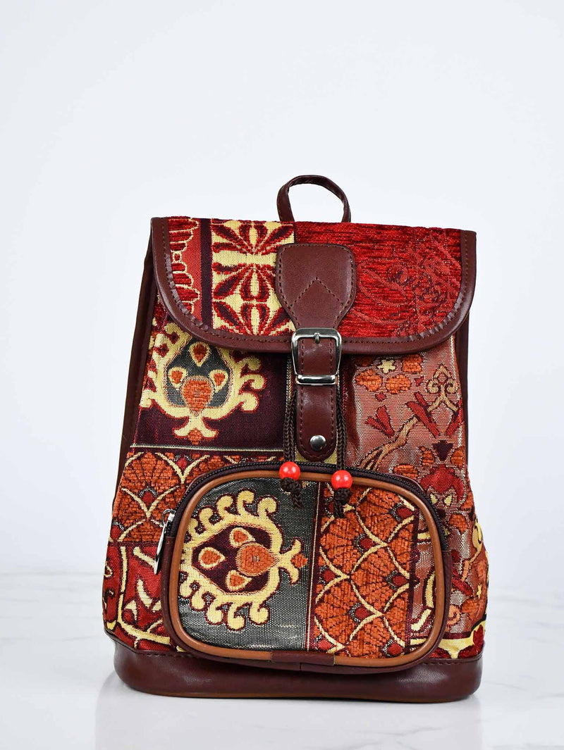 Turkish Handbag Backpack Patchwork Design Red Rusty Textile Sydney Grand Bazaar 1 