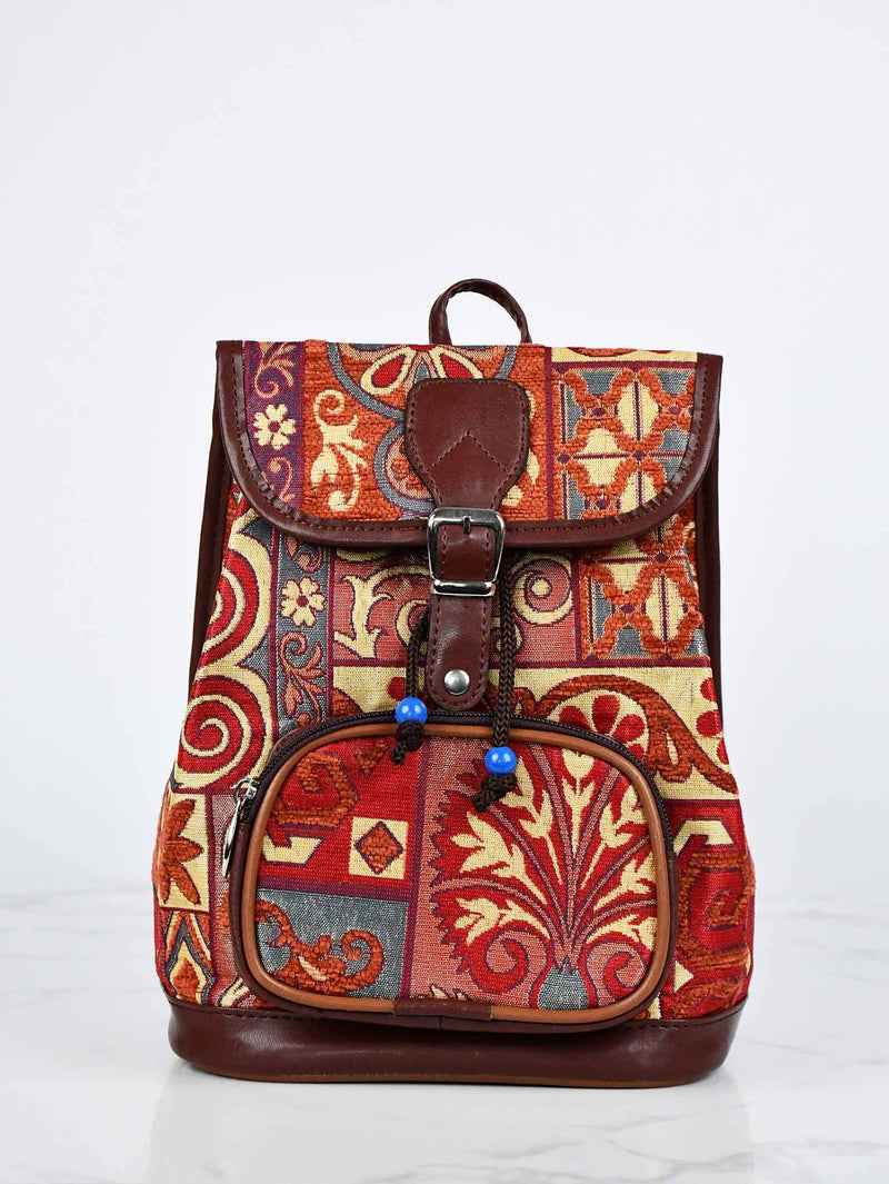 Turkish Handbag Backpack Patchwork Design Red Rusty Textile Sydney Grand Bazaar 2 