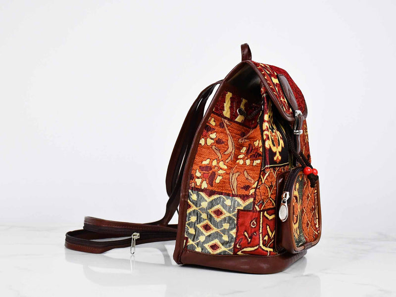 Turkish Handbag Backpack Patchwork Design Red Rusty Textile Sydney Grand Bazaar 