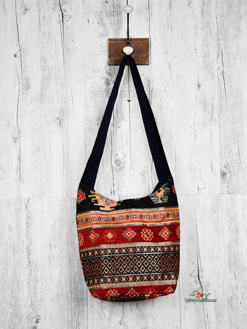 Turkish Handbag Shoulder Aztec Black Red Textile Sydney Grand Bazaar 
