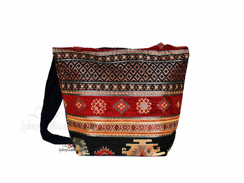 Turkish Handbag Shoulder Aztec Black Red Textile Sydney Grand Bazaar 