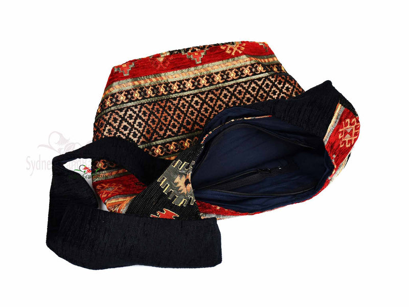 Turkish Handbag Shoulder Aztec Black Red Textile Sydney Grand Bazaar 