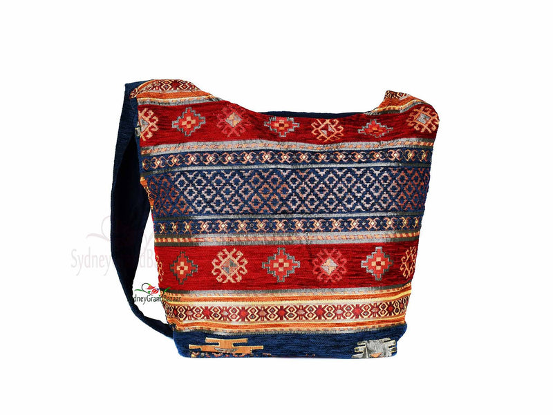 Turkish Handbag Shoulder Aztec Blue Red Textile Sydney Grand Bazaar 
