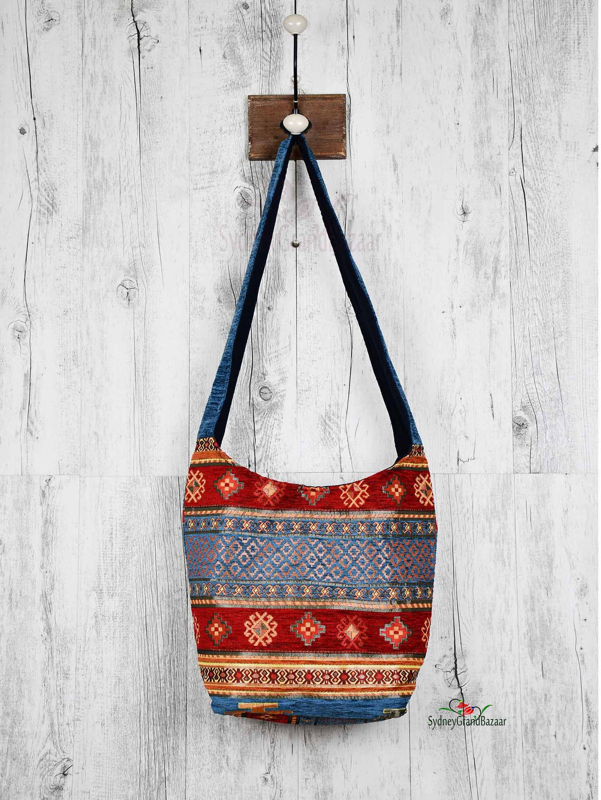 Turkish Handbag Shoulder Aztec Light Blue Red Textile Sydney Grand Bazaar 