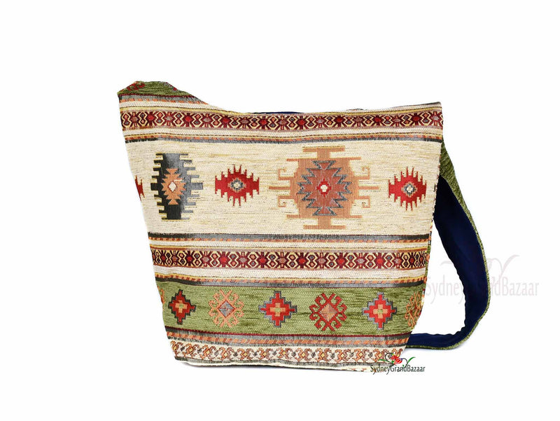 Turkish Handbag Shoulder Aztec Light Green Beige Textile Sydney Grand Bazaar 
