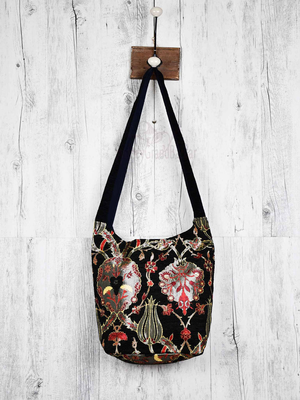 Turkish Handbag Shoulder Flower Black Textile Sydney Grand Bazaar 