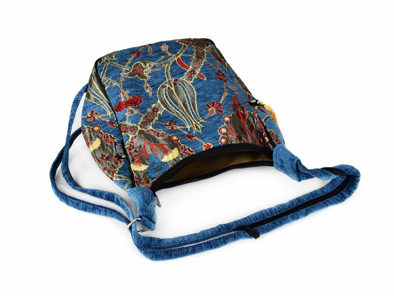 Turkish Handbag Shoulder Flower Tassel Light Blue Textile Sydney Grand Bazaar 