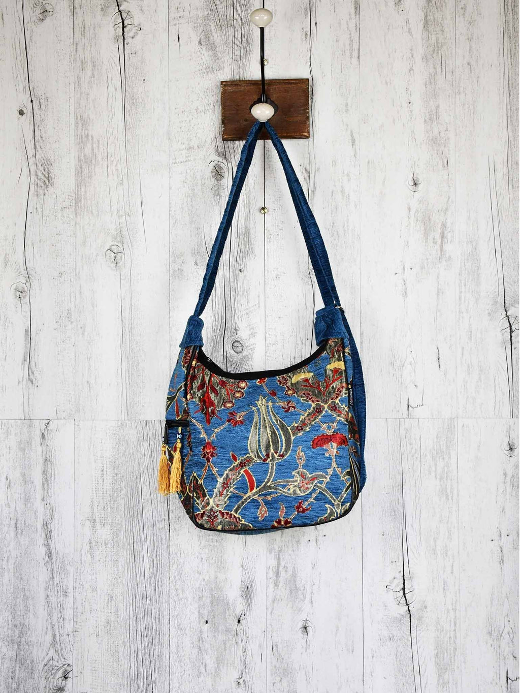 Turkish Handbag Shoulder Flower Tassel Light Blue Textile Sydney Grand Bazaar 