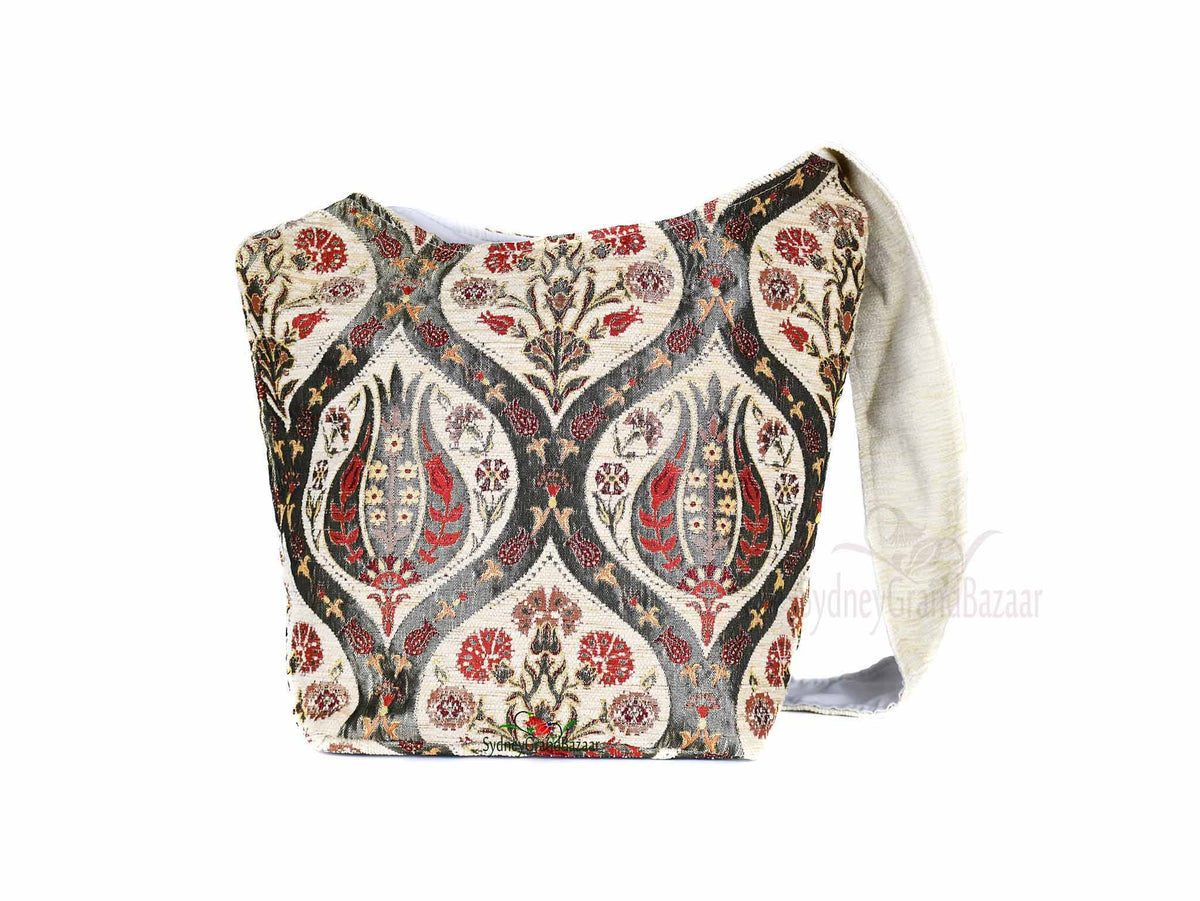 Turkish Handbag Shoulder Tulip Carnation Beige Textile Sydney Grand Bazaar 