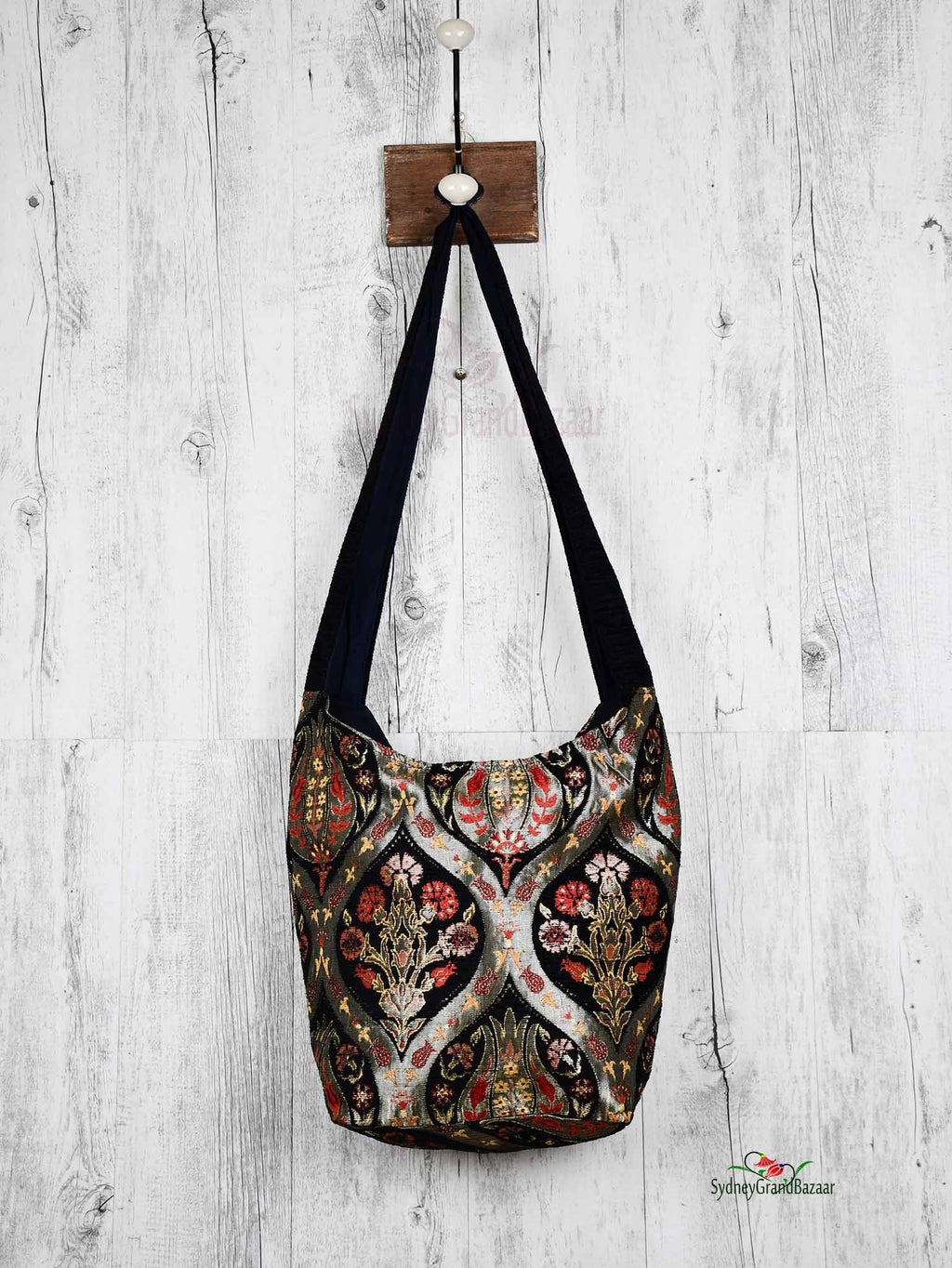Turkish Handbag Shoulder Tulip Carnation Black Textile Sydney Grand Bazaar 