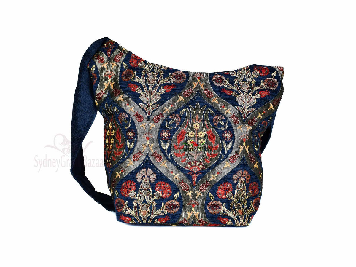 Turkish Handbag Shoulder Tulip Carnation Blue Textile Sydney Grand Bazaar 