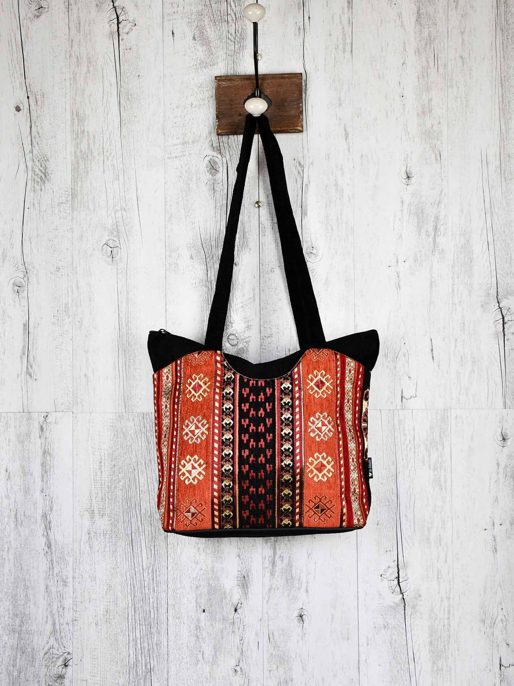 Turkish Handbag Tote Aztec Black Rusty Textile Sydney Grand Bazaar 