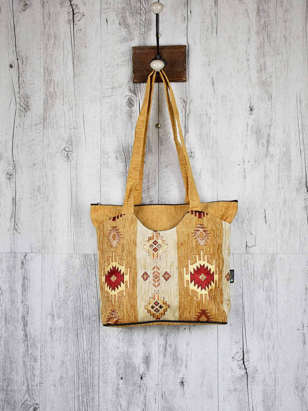 Turkish Handbag Tote Aztec Golden Brown Textile Sydney Grand Bazaar 