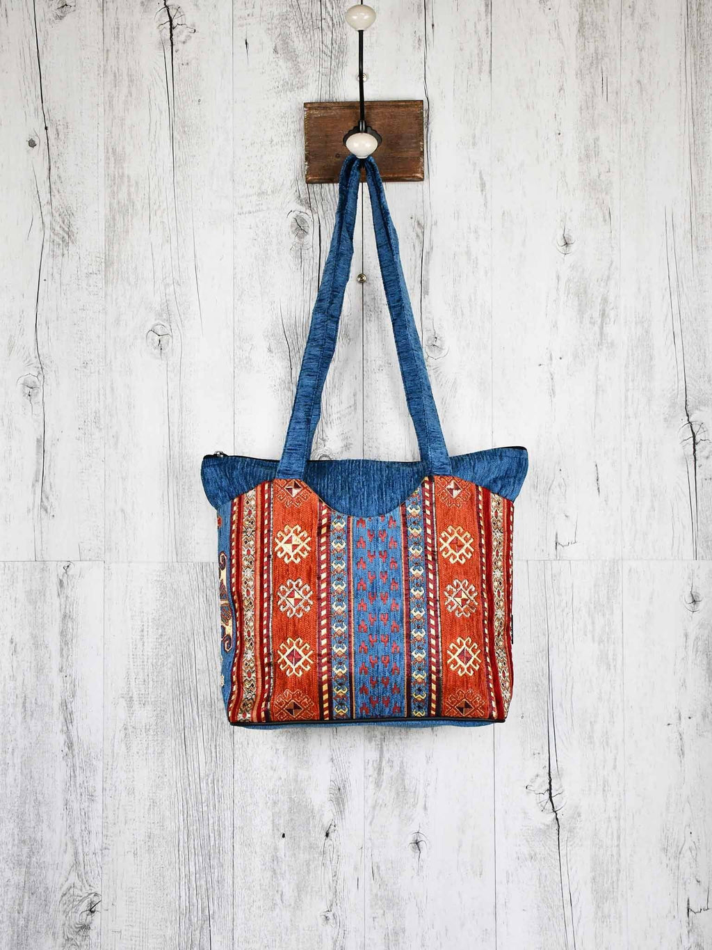 Turkish Handbag Tote Aztec Light Blue Rusty Textile Sydney Grand Bazaar 