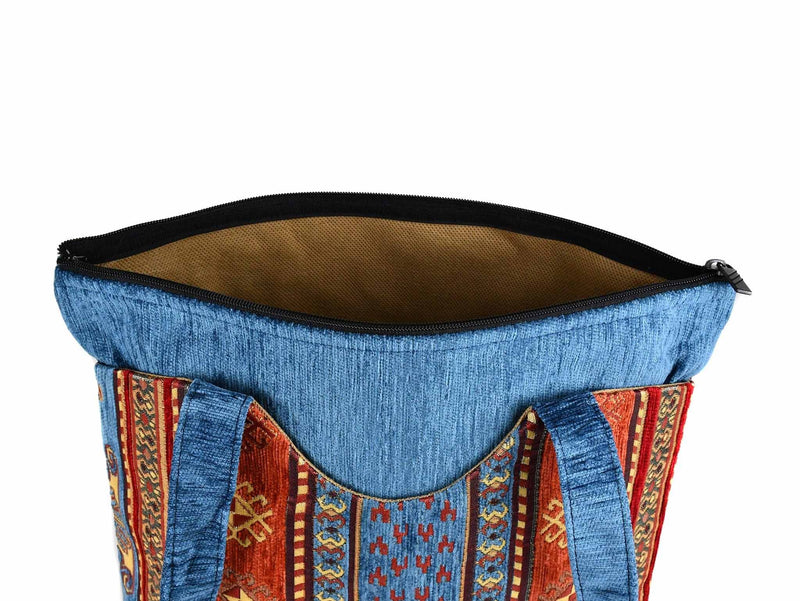 Turkish Handbag Tote Aztec Light Blue Rusty Textile Sydney Grand Bazaar 