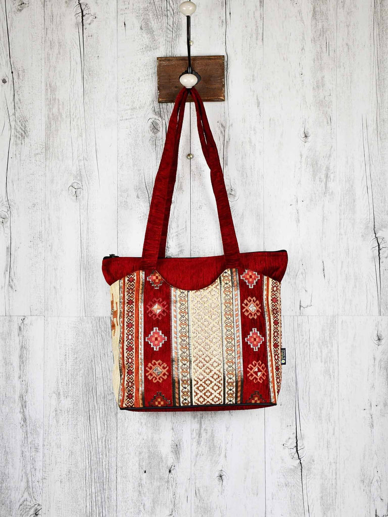 Turkish Handbag Tote Aztec Red Beige Textile Sydney Grand Bazaar 
