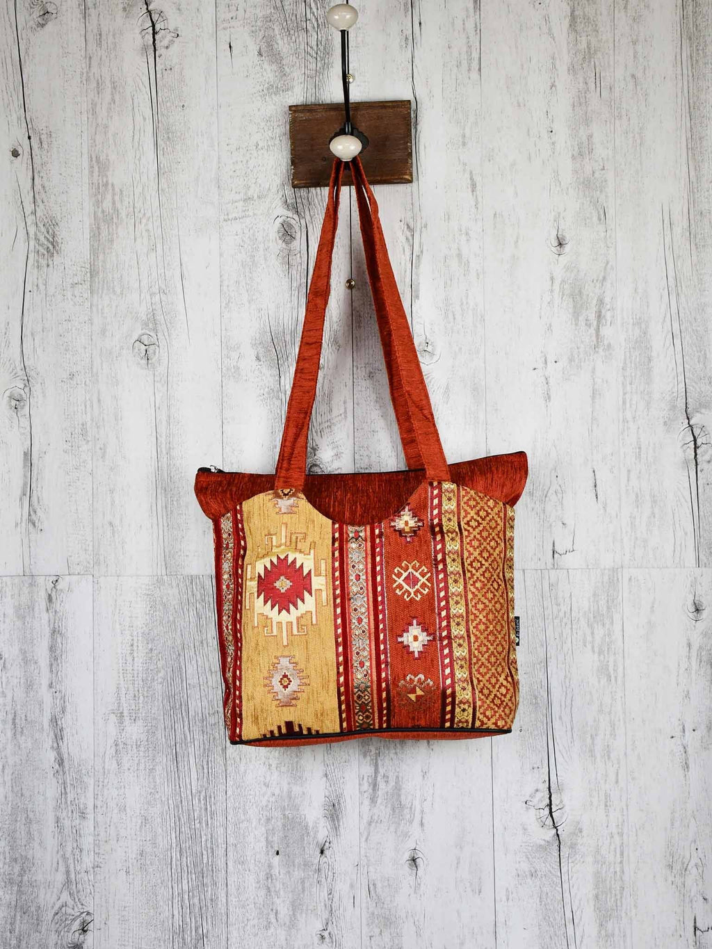 Turkish Handbag Tote Aztec Rusty Orange Textile Sydney Grand Bazaar 