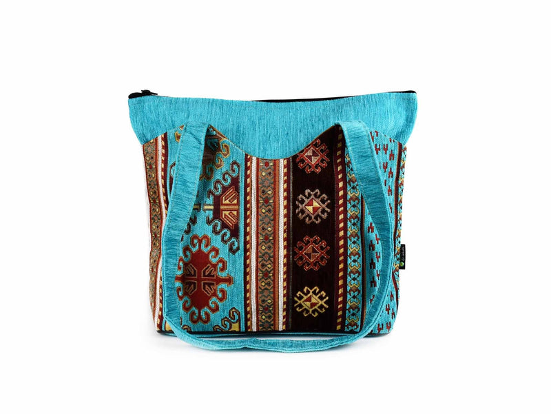 Turkish Handbag Tote Aztec Turquoise Brown Textile Sydney Grand Bazaar 