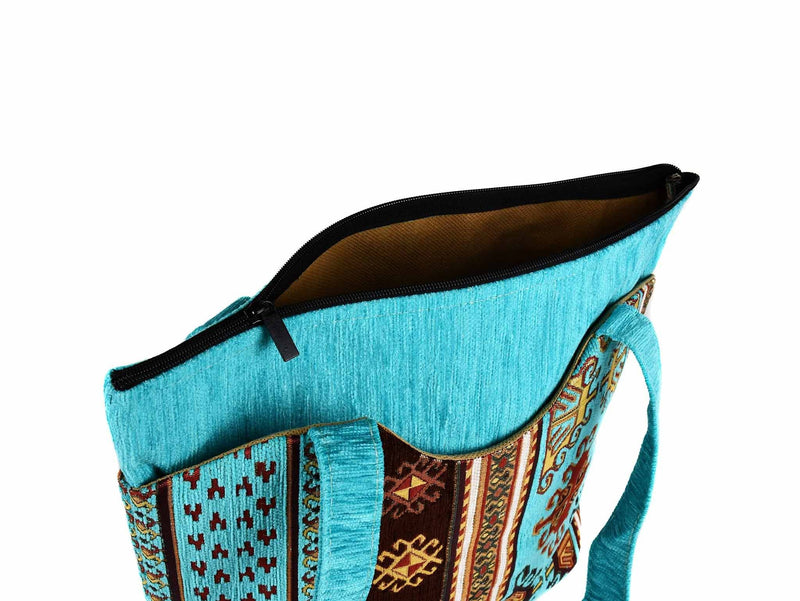 Turkish Handbag Tote Aztec Turquoise Brown Textile Sydney Grand Bazaar 
