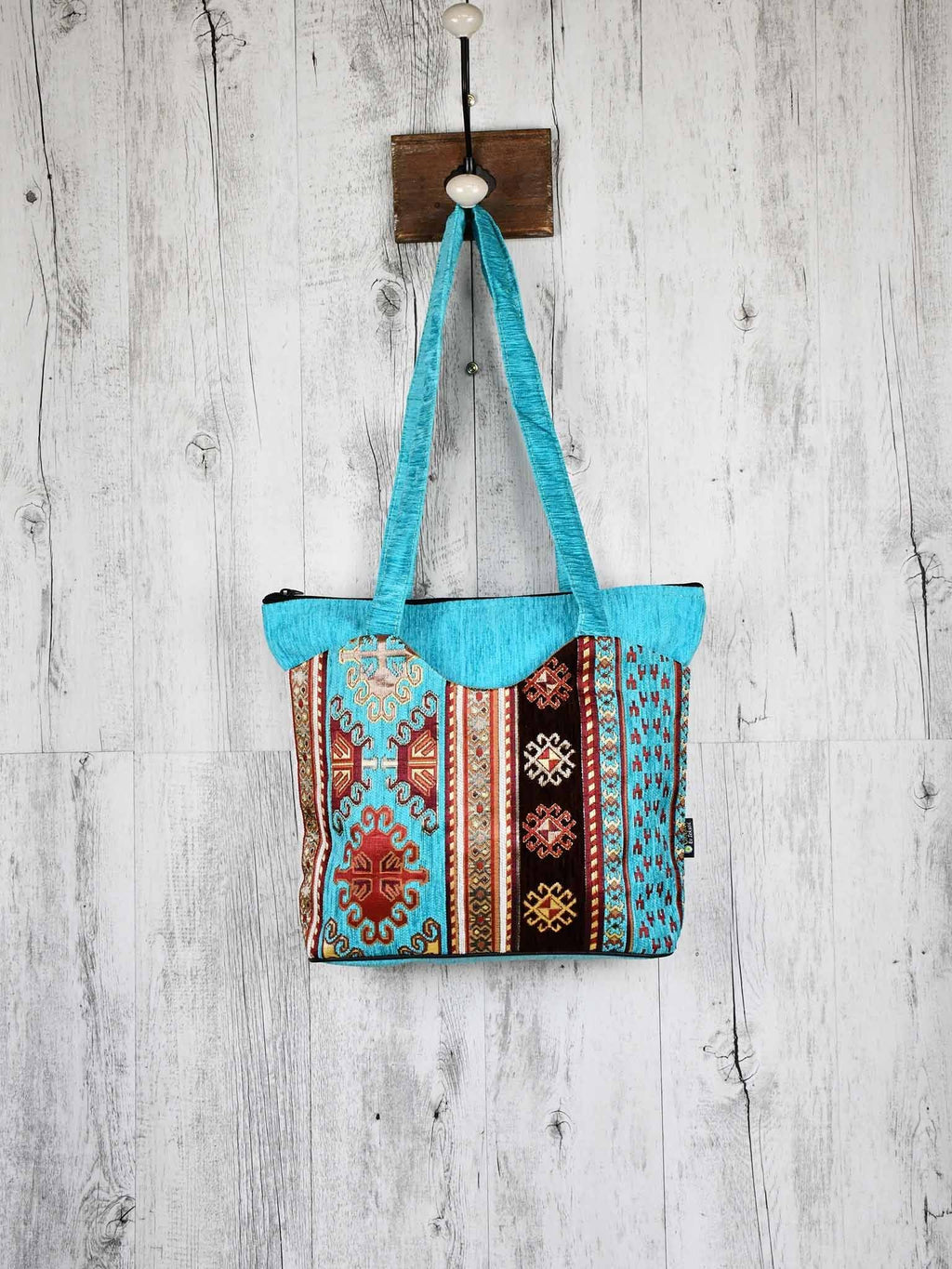 Turkish Handbag Tote Aztec Turquoise Brown Textile Sydney Grand Bazaar 
