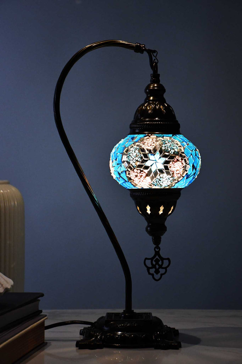 Turkish Teapot Mosaic Lamp Blue Flower Beads Design Colourful