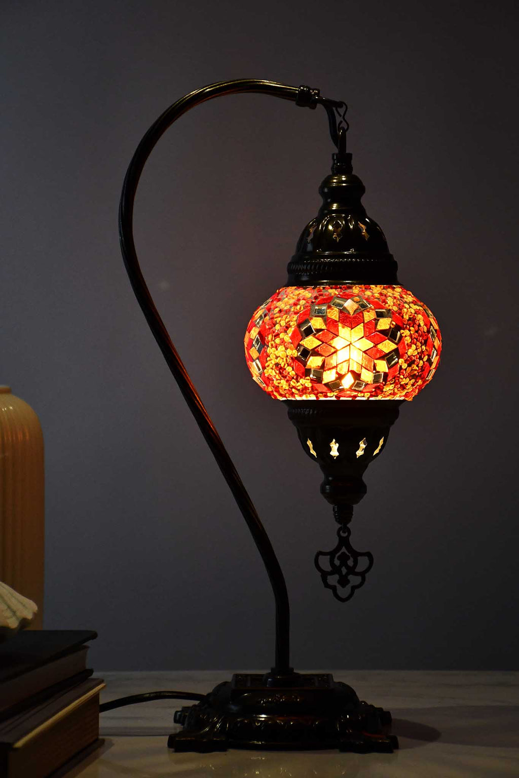 Turkish Lamp Hanging Red Orange Round Star Beads Lighting Sydney Grand Bazaar 