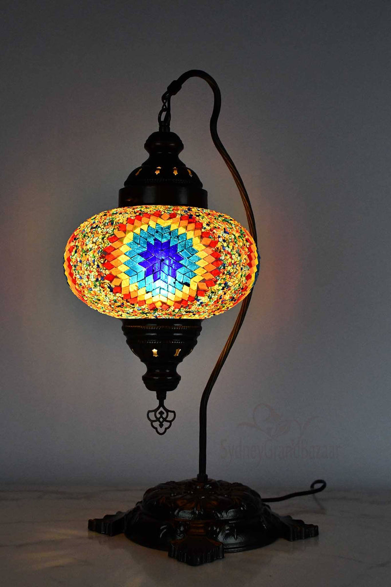 Turkish Lamp Large Colorful Multi Star Blue Yellow
