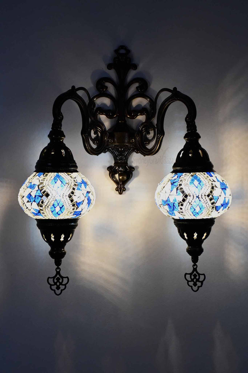Turkish Light Double Wall Hanging Aqua White Diamond Lighting Sydney Grand Bazaar 
